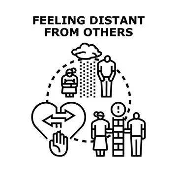 Feeling distant from others, isolation and communication barrier Stock Illustration