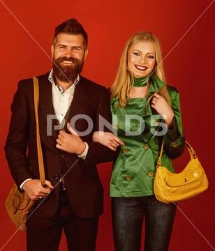 Feeling free and happy. Autumn fashion trends. Couple in love in fashionable Stock Photos