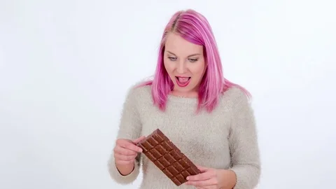 Feeling good when eating chocolate with rice Stock Footage 83724633