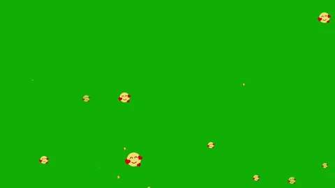 Feeling Loved Face Emoji Floating from Bottom to the Top on Green Background Stock Footage 245581480
