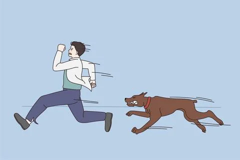 Feeling scared and afraid of dogs concept Stock Illustration