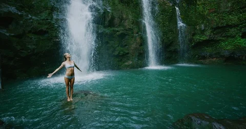 Feeling the soul of the waterfall Stock Footage 109515911
