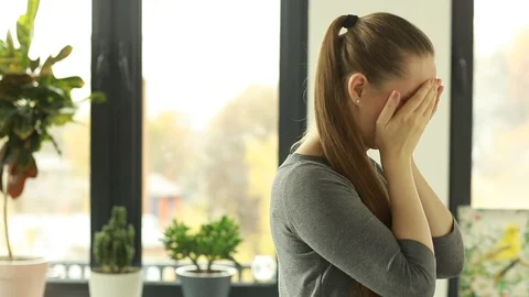  Feeling tired and stressed. Frustrated young woman. Stock Footage 118064341