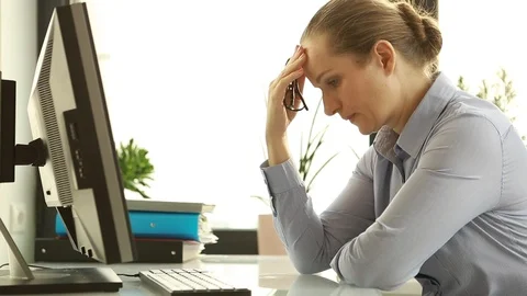  Feeling tired and stressed. Frustrated young woman.   Businesswoman is tired an Video stock 119173653