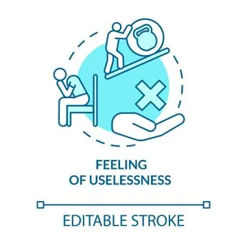 Feeling of uselessness turquoise concept icon. Stressed employee. Sadness and Stock Illustration