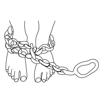 Feet with broken chain and lock symbolizing freedom Stock Illustration