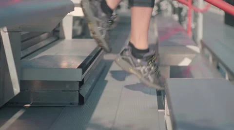 Feet Closeup Running Down Bleachers Stock Video Pond5