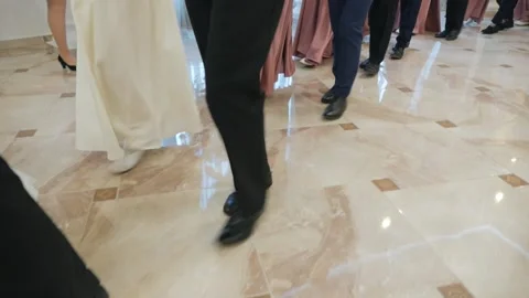 Feet dancing close up. Ballroom dancing to classical music. Prom at the Palace Stock Footage 143030236
