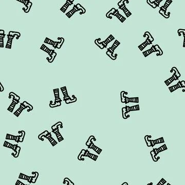 Feet elf little line vector seamless pattern Stock Illustration