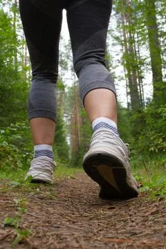 Feet on a forest trail Stock Photos