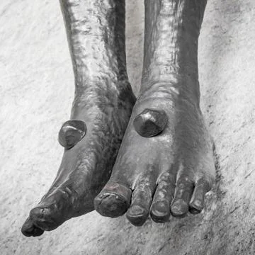 Feet of Jesus Christ in the Holy Cross Stock Photos