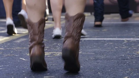 Feet of line dancers at a festival | Stock Video | Pond5
