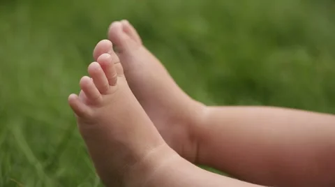 Feet of the newborn in the grass Stock Footage 68200459