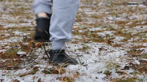Feet step in a snowy forest. Winter forest. Snow Stock Footage 146276429