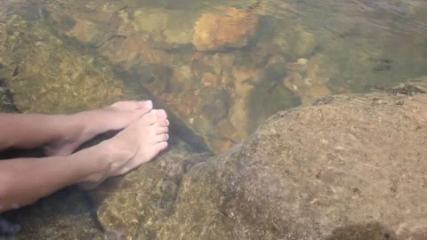 Feet in Stream with Tiny Fish. Video stock 312070840
