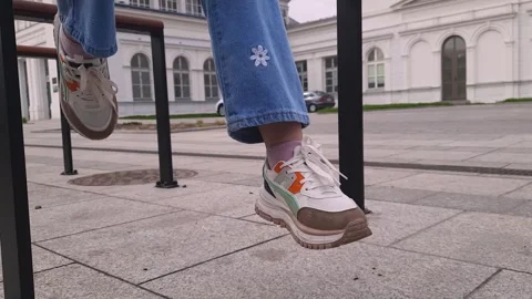 Feet view dangling hanging in air Stock Footage 240116674