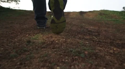 Feet Walking Path Slow Motion Stock Footage 52374199