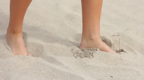 Feet Walking In Sand Stock Footage 22497350