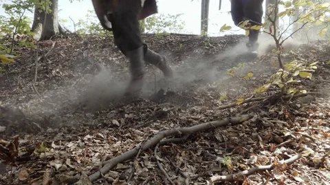 The feets of Vikings running along the slope Stock Footage 81372004