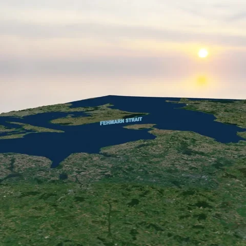 Fehmarn Strait 3D Terrain Topography Map Animation 4K Square Stock Footage 338161203