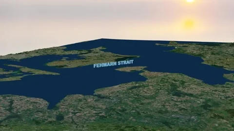 Fehmarn Strait 3D Terrain Topography Map Animation 4K Horizontal Video stock 338161206