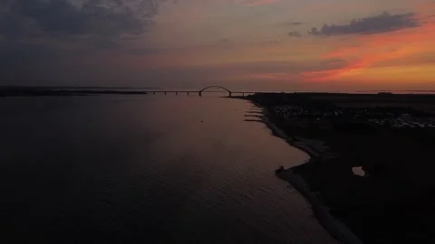 Fehmarn Sund Bridge at sunset, summer in Schleswig Holstein, aerial view skyline 库存影片 150003566