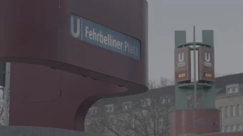 Fehrbelliner Platz Berlin - U Bahn - Subway Sign with clock in background | LOG Stock Footage 166088133