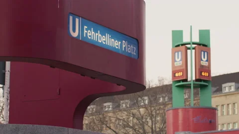 Fehrbelliner Platz Berlin - U Bahn - Subway Sign with clock in background Stock Footage 166088152