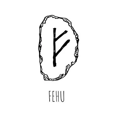Fehu rune written on a stone. Vector illustration. Isolated on white. Stock Illustration