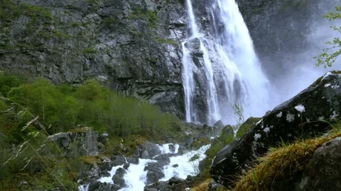 Feigefossen waterfall on a rainy day Stock Footage 230168475