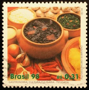 Feijoada, typical brazilian dish on postage stamp Stock Photos