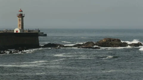 Felgueiras lighthouse in Porto Stock Footage 133574891