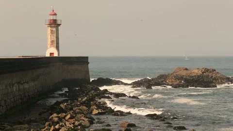 Felgueiras lighthouse in Porto Stock Footage 133575484