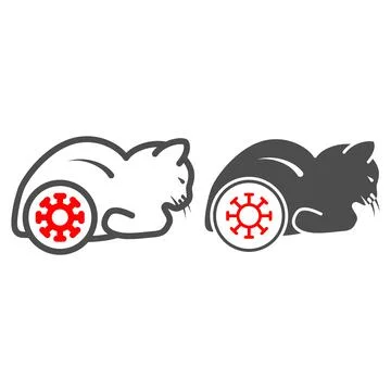 Feline coronavirus line and solid icon, Diseases of pets concept, cat COVID-19 Illustrazione stock