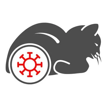 Feline coronavirus solid icon, Diseases of pets concept, cat COVID-19 virus sign イラスト素材