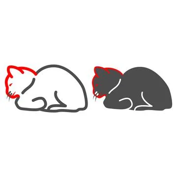 Feline distemper line and solid icon, Diseases of pets concept, Distemper of cat イラスト素材