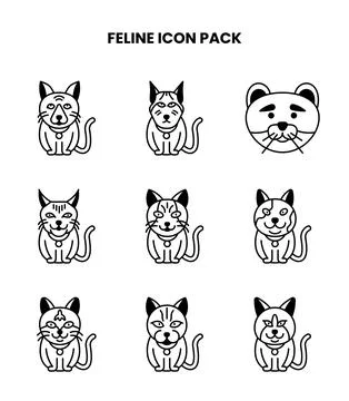 Feline DuoTone Bundle Icons Pack Stock Illustration