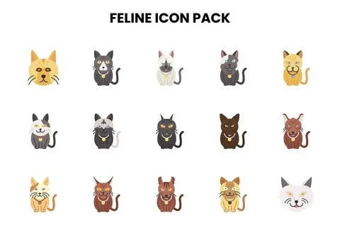 Feline Flat Icons Pack Stock Illustration