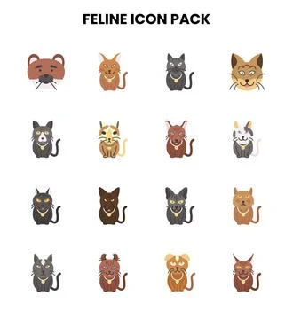 Feline Flat Icons Pack Stock Illustration