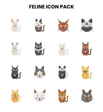 Feline Flat Scalable Icons Pack Stock Illustration