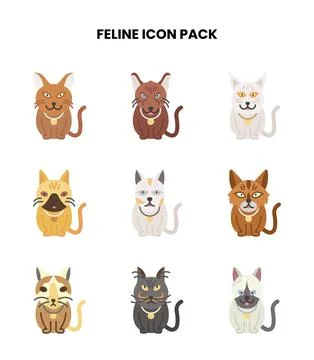 Feline Flat Set Icons Pack Stock Illustration