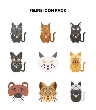 Feline Flat UI Icons Pack Stock Illustration