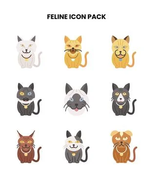 Feline Flat UI Icons Pack Stock Illustration