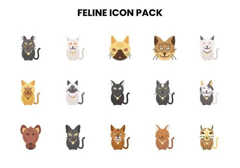 Feline Flat UI Icons Pack Stock Illustration