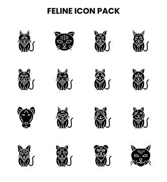 Feline Glyph Icons Pack Stock Illustration