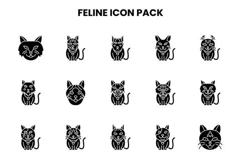 Feline Glyph Icons Pack Stock Illustration