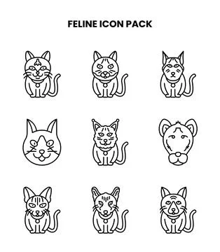 Feline Line Design Icons Pack Stock Illustration