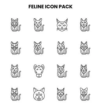 Feline Line Icons Pack Stock Illustration