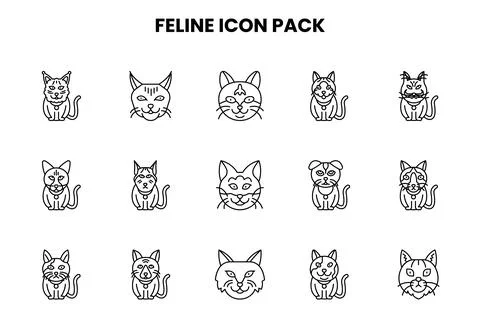 Feline Line UI Icons Pack Stock Illustration