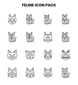 Feline Line Vector Icons Pack Stock Illustration